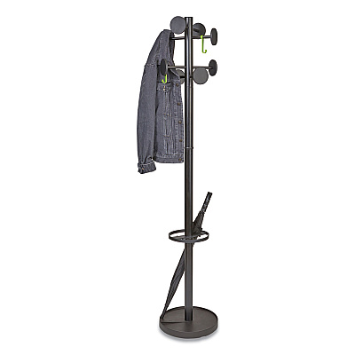 Alba Stan3 Steel Coat Rack, Stand Alone Rack, Eight Knobs, 15w x 15d x 69.3h, Black (ABAPMSTAN3N)
