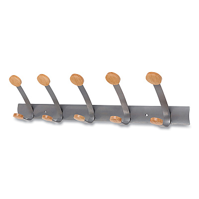 Alba Wooden Coat Hook, Five Wood Peg Wall Rack, Brown/Silver, 45 lb Capacity (ABAPMV5)