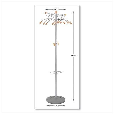 Alba Wavy Coat Tree, Six Hangers/Two Knobs/Four Hooks, 18.88w x 14d x 68.5h, Silver/Wood (ABAPMWAVE)