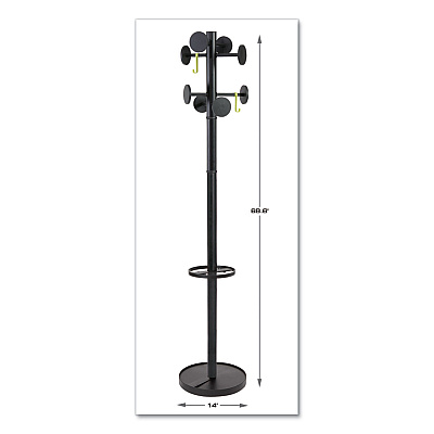 Alba Stan3 Steel Coat Rack, Stand Alone Rack, Eight Knobs, 15w x 15d x 69.3h, Black (ABAPMSTAN3N)