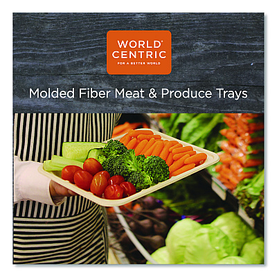 World Centric Fiber Trays, PLA Lined, PFAS Free, 1-Compartment, 8.3 x 4.9 x 0.7, Natural, Paper, 500/Carton (WORTRSC17SLLF)