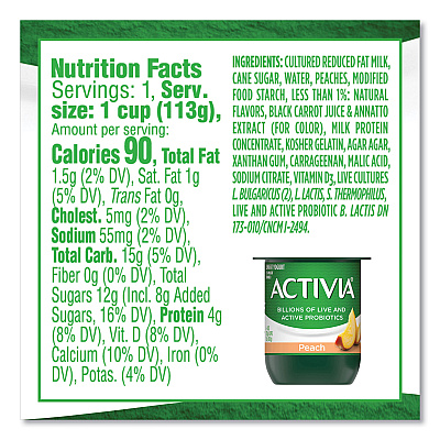 Activia Probiotic Lowfat Yogurt, 4 oz Cups, Black Cherry/Peach/Strawberry, 24/Pack (GRR90200477)