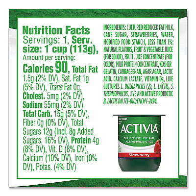 Activia Probiotic Lowfat Yogurt, 4 oz Cups, Black Cherry/Peach/Strawberry, 24/Pack (GRR90200477)