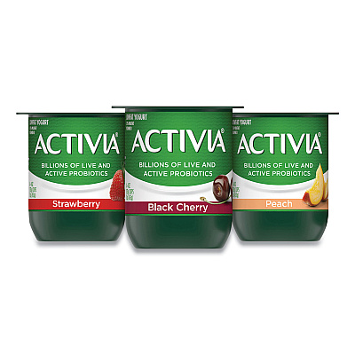 Activia Probiotic Lowfat Yogurt, 4 oz Cups, Black Cherry/Peach/Strawberry, 24/Pack (GRR90200477)