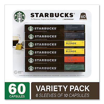 Starbucks By NESPRESSO Pods Variety Pack, Blonde Espresso/Colombia/Espresso/Pikes Place, 60 Pods/Pack (GRR22001153)