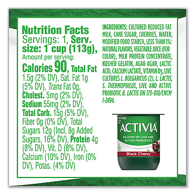 Activia Probiotic Lowfat Yogurt, 4 oz Cups, Black Cherry/Peach/Strawberry, 24/Pack (GRR90200477)