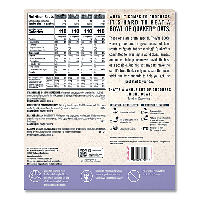 Quaker Instant Oatmeal, Assorted Varieties, 1.05 oz Packet, 40/Box (GRR22001144)