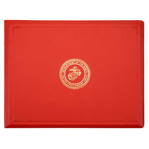 AbilityOne 7510010561927 SKILCRAFT Award Certificate Binder, 8.5 x 11, Marine Corps Seal, Red/Gold