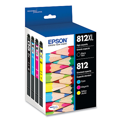Epson T812XL-BCS (T812XL/T812) DURABrite Ultra High-Yield/Standard Ink, Black/Cyan/Magenta/Yellow