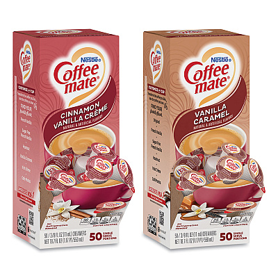 Coffee-mate Liquid Coffee Creamer, Cinnamon/Peppermint/Pumpkin/Vanilla, 0.38 oz Mini Cups, 50/Pack,4 Packs/Carton (GRR70000093)