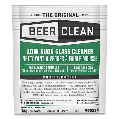 Diversey Beer Clean Glass Cleaner, Powder, 0.5 oz Packet, 100/Carton (DVO990224)
