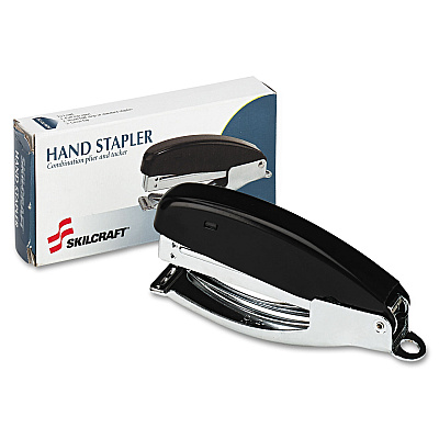 AbilityOne 7520002405727, SKILCRAFT Hand-Held Stapler, 15-Sheet Capacity, 0.25" Staples, 2" Throat, Black/Silver