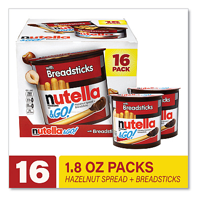 Nutella Hazelnut Spread and Breadsticks, 1.8 oz Single-Serve Tub, 16/Pack (GRR22001135)