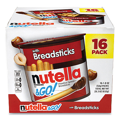 Nutella Hazelnut Spread and Breadsticks, 1.8 oz Single-Serve Tub, 16/Pack (GRR22001135)