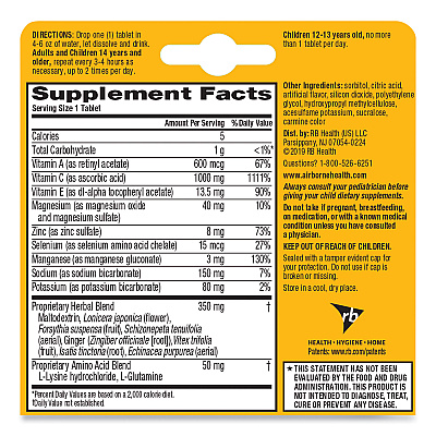 Airborne Immune Support Effervescent Tablet, Zesty Orange, 10/Box, 72 Boxes/Carton (ABN30004CT)