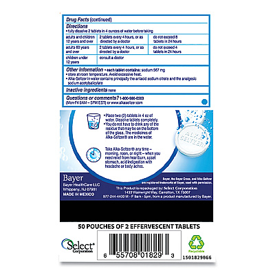 Alka-Seltzer Antacid and Pain Relief Medicine, Two-Pack, 50 Packs/Box (PFYBXAS50)