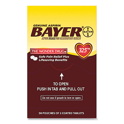 Bayer Aspirin Tablets, Two-Pack, 50 Packs/Box (PFYBXBG50)