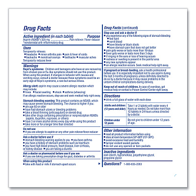 PhysiciansCare Aspirin Tablets, 250/Box (FAO54034)