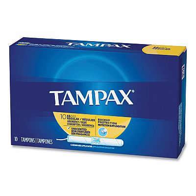 Tampax Cardboard Applicator Tampons, Regular, 10/Box (PGC21409)
