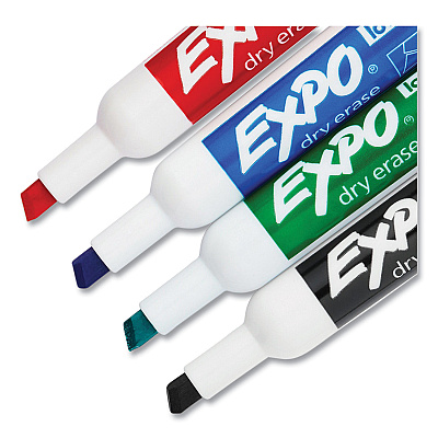 EXPO Low-Odor Dry-Erase Marker, Peggable Card, Broad Chisel Tip, Assorted Colors, 4/Pack (SAN80174PK)