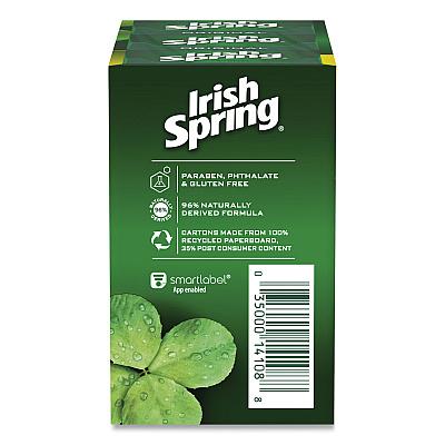 Irish Spring Bar Soap, Clean Fresh Scent, 3.75 oz, 3 Bars/Pack, 18 Packs/Carton (CPC14177)