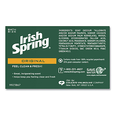Irish Spring Bar Soap, Clean Fresh Scent, 3.75 oz, 3 Bars/Pack, 18 Packs/Carton (CPC14177)