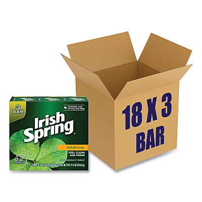 Irish Spring Bar Soap, Clean Fresh Scent, 3.75 oz, 3 Bars/Pack, 18 Packs/Carton (CPC14177)