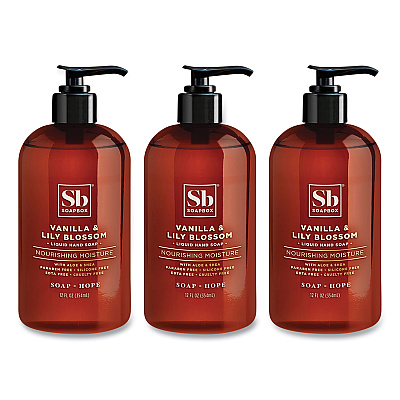 Soapbox Hand Soap, Vanilla and Lily Blossom Scent, 12 oz, 3/Box (SBX00679BX)