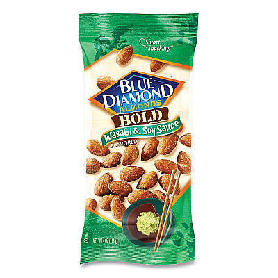 Blue Diamond Wasabi and Soy Sauce Flavored Almonds, 4 oz Bag, 12 Bags/Box (DFDBLU09931)