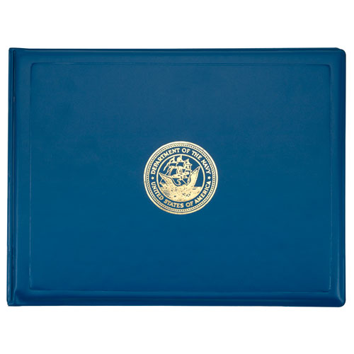 AbilityOne 7510004822994 SKILCRAFT Award Certificate Binder, 8.5 x 11, Navy Seal, Blue/Gold