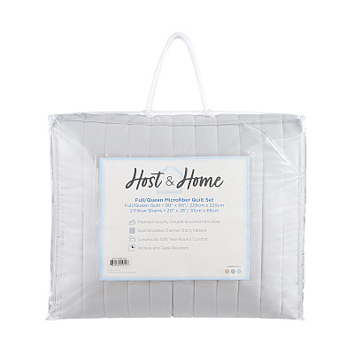 Host & Home Brushed Microfiber Quilt Set Queen Light Gray, Case Of 4 (MFQT-FQSET-LG)