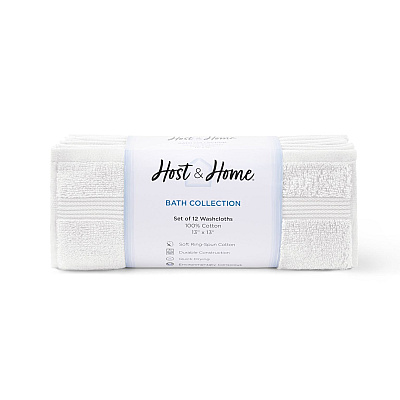Host & Home Washcloth 13x13 White, Pack Of 12 (P-WC-HH-1313-WH)