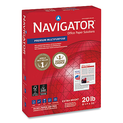 Navigator Premium Multipurpose Copy Paper, 97 Bright, 20 lb Bond Weight, 8.5 x 11, White, 500 Sheets/Ream, 5 Reams/Carton (SNANMP115R)