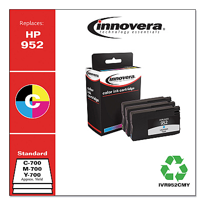 Innovera Remanufactured Cyan/Magenta/Yellow Ink, Replacement for 952 (N9K27AN), 700 Page-Yield (IVR952CMY)