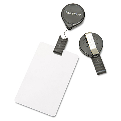 AbilityOne 8455015453657, SKILCRAFT Retractable ID Card Reel, Badge Holder, 36" Cord, Black, Dozen