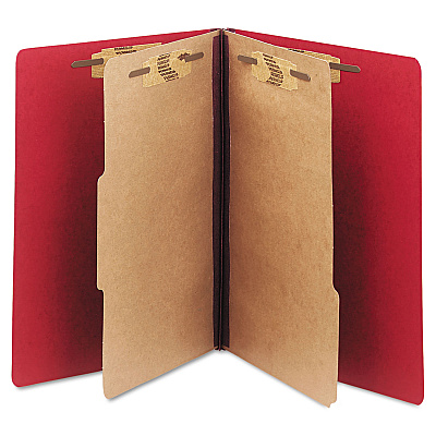 AbilityOne 7530015567917, SKILCRAFT Pressboard Top Tab Classification Folder, 2 Dividers, 6 Fasteners, Letter Size, Dark Red, 10/Box