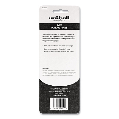 uniball AIR Porous Gel Pen, Stick, Medium 0.7 mm, Blue Ink, Black/Blue Barrel, 3/Pack (UBC1926810)