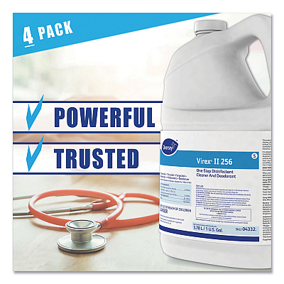 Diversey Virex II 256 One-Step Disinfectant Cleaner Deodorant Mint, 1 gal, 4 Bottles/CT (DVO04332)