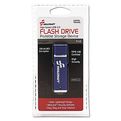 AbilityOne 7045015584992, SKILCRAFT USB Flash Drive with 256-Bit AES Encryption, 4 GB, Blue