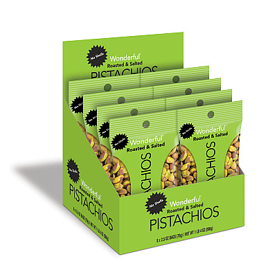 Paramount Farms Wonderful Pistachios, Dry Roasted and Salted, 2.5 oz, 8/Box (PAM070146A25M)