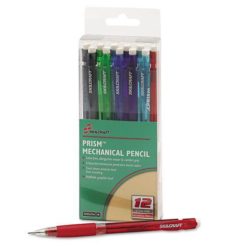 AbilityOne 7520015654871 SKILCRAFT Prism Mechanical Pencil, 0.7 mm, Black Lead, Assorted Barrel Colors, Dozen