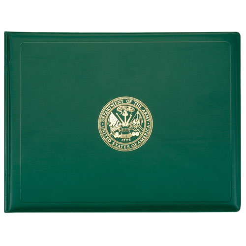 AbilityOne 7510007557077 SKILCRAFT Award Certificate Holder, 8.5 x 11, Army Seal, Green/Gold