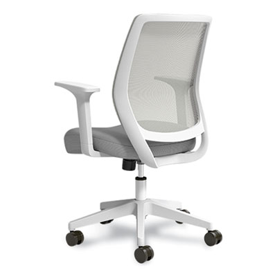 Union & Scale Essentials Mesh Back Fabric Task Chair with Arms, Supports Up to 275 lb, Gray Fabric Seat, Gray Mesh Back, White Base (UOS24419911)