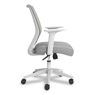 Union & Scale Essentials Mesh Back Fabric Task Chair with Arms, Supports Up to 275 lb, Gray Fabric Seat, Gray Mesh Back, White Base (UOS24419911)