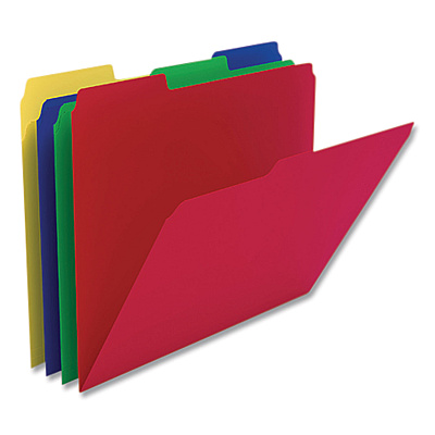 TRU RED Heavyweight Plastic File Folders, 1/3-Cut Tabs: Assorted, Letter Size, Assorted Colors, 24/Pack (TUD439328)