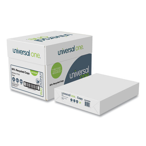 Universal 50% Recycled Copy Paper, 92 Bright, 20 lb Bond Weight, 8.5 x 11, White, 500 Sheets/Ream, 5 Reams/Carton (200505)