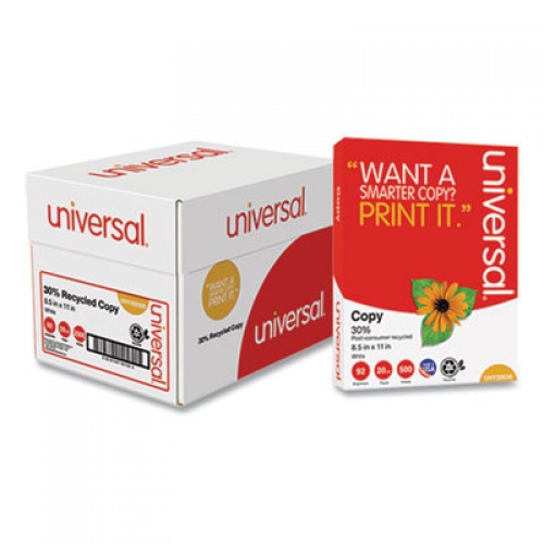 Universal 30% Recycled Copy Paper, 92 Bright, 20 lb Bond Weight, 8.5 x 11, White, 500 Sheets/Ream, 5 Reams/Carton (200305)