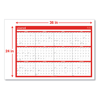 Universal Erasable Wall Calendar, 24 x 36, White/Red Sheets, 12-Month (Jan to Dec): 2026 (71004)