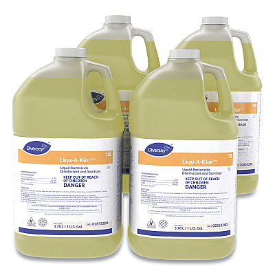 Diversey Liqu-A-Klor Disinfectant/Sanitizer, 1 gal Bottle, 4/Carton (DVO02853280)