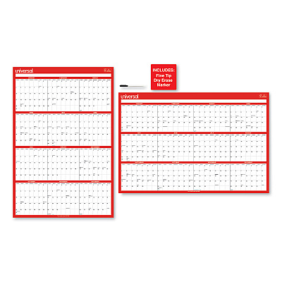 Universal Erasable Wall Calendar, 24 x 36, White/Red Sheets, 12-Month (Jan to Dec): 2026 (71004)